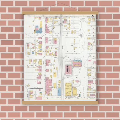 Old map wall art mockup — magnetic wood frame on brick wall — Sanborn Fire Insurance Map from Alton, Madison County, Illinois (1902), Sheet #0005