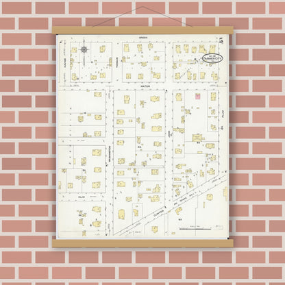 Old map wall art mockup — magnetic wood frame on brick wall — Sanborn Fire Insurance Map from Farmer City, De Witt County, Illinois (1911), Sheet #0005
