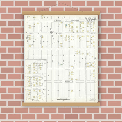Old map wall art mockup — magnetic wood frame on brick wall — Sanborn Fire Insurance Map from Temple, Bell County, Texas (1915), Sheet #0026