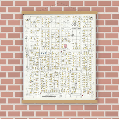 Old map wall art mockup — magnetic wood frame on brick wall — Sanborn Fire Insurance Map from Beloit, Rock County, Wisconsin (1926), Sheet #0027