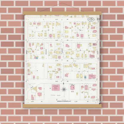 Old map wall art mockup — magnetic wood frame on brick wall — Sanborn Fire Insurance Map from Alton, Madison County, Illinois (1902), Sheet #0011