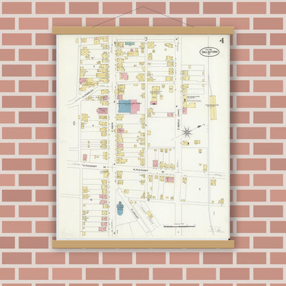 Old map wall art mockup — magnetic wood frame on brick wall — Sanborn Fire Insurance Map from Dallastown, York County, Pennsylvania (1908), Sheet #0004