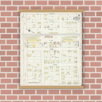 Old map wall art mockup — magnetic wood frame on brick wall — Sanborn Fire Insurance Map from Jerseyville, Jersey County, Illinois (1914), Sheet #0008