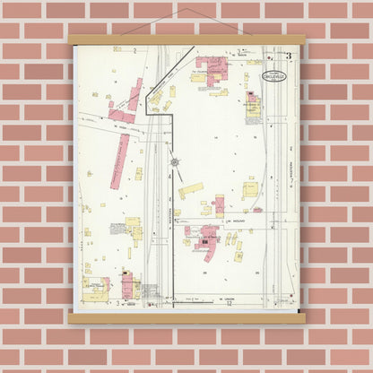 Old map wall art mockup — magnetic wood frame on brick wall — Sanborn Fire Insurance Map from Circleville, Pickaway County, Ohio (1914), Sheet #0003