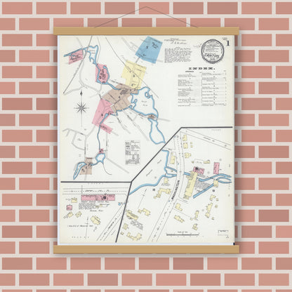 Old map wall art mockup — magnetic wood frame on brick wall — Sanborn Fire Insurance Map from Canton, Norfolk County, Massachusetts (1891) - Complete Map Set