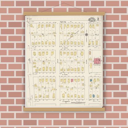 Old map wall art mockup — magnetic wood frame on brick wall — Sanborn Fire Insurance Map from Willard, Huron County, Ohio (1922), Sheet #0002