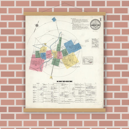 Old map wall art mockup — magnetic wood frame on brick wall — Sanborn Fire Insurance Map from Downingtown, Chester County, Pennsylvania (1921), Sheet #0001