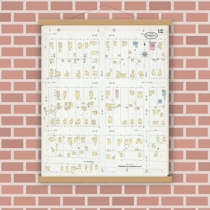 Old map wall art mockup — magnetic wood frame on brick wall — Sanborn Fire Insurance Map from Faribault, Rice County, Minnesota (1909), Sheet #0012