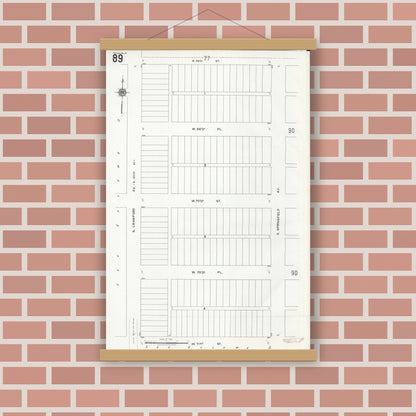 Old map wall art mockup — magnetic wood frame on brick wall — Sanborn Fire Insurance Map from Chicago, Cook County, Illinois (1920), Sheet #0089