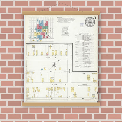 Old map wall art mockup — magnetic wood frame on brick wall — Sanborn Fire Insurance Map from Egg Harbor City, Atlantic County, New Jersey (1908) - Complete Map Set