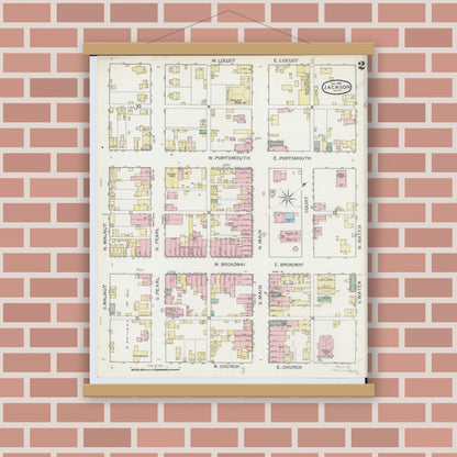 Old map wall art mockup — magnetic wood frame on brick wall — Sanborn Fire Insurance Map from Jackson, Jackson County, Ohio (1892), Sheet #0002