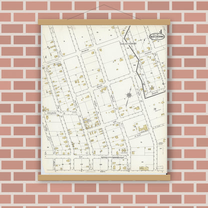 Old map wall art mockup — magnetic wood frame on brick wall — Sanborn Fire Insurance Map from Green Cove Springs, Clay County, Florida (1917), Sheet #0004