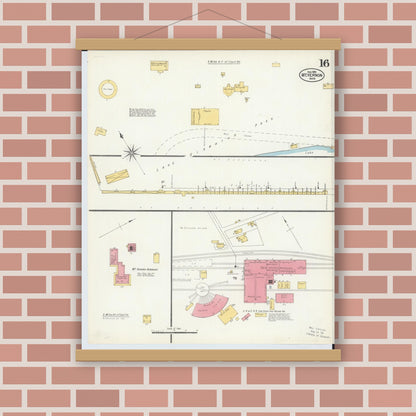 Old map wall art mockup — magnetic wood frame on brick wall — Sanborn Fire Insurance Map from Mount Vernon, Knox County, Ohio (1903), Sheet #0016