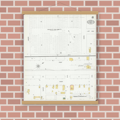 Old map wall art mockup — magnetic wood frame on brick wall — Sanborn Fire Insurance Map from Crookston, Polk County, Minnesota (1900), Sheet #0008