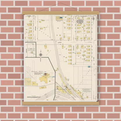 Old map wall art mockup — magnetic wood frame on brick wall — Sanborn Fire Insurance Map from Durand, Shiawassee County, Michigan (1922), Sheet #0003