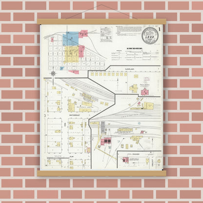 Old map wall art mockup — magnetic wood frame on brick wall — Sanborn Fire Insurance Map from Ladd, Bureau County, Illinois (1911) - Complete Map Set