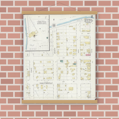 Old map wall art mockup — magnetic wood frame on brick wall — Sanborn Fire Insurance Map from Pine City, Pine County, Minnesota (1894), Sheet #0002