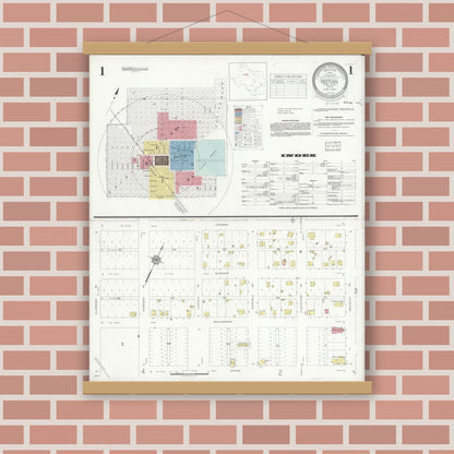 Old map wall art mockup — magnetic wood frame on brick wall — Sanborn Fire Insurance Map from Rotan, Fisher County, Texas (1933) - Complete Map Set