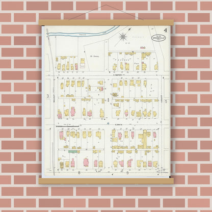 Old map wall art mockup — magnetic wood frame on brick wall — Sanborn Fire Insurance Map from Greenville, Darke County, Ohio (1898), Sheet #0004
