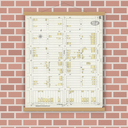 Old map wall art mockup — magnetic wood frame on brick wall — Sanborn Fire Insurance Map from Hazleton, Luzerne County, Pennsylvania (1895), Sheet #0002