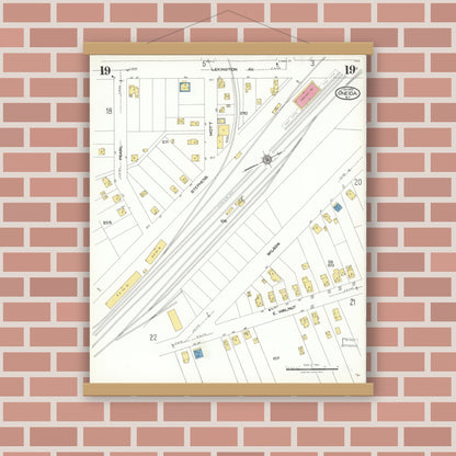 Old map wall art mockup — magnetic wood frame on brick wall — Sanborn Fire Insurance Map from Oneida, Madison County, New York (1923), Sheet #0019