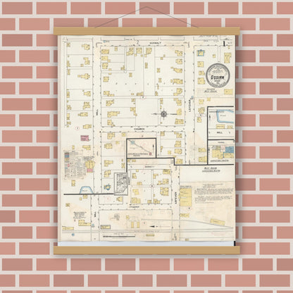 Old map wall art mockup — magnetic wood frame on brick wall — Sanborn Fire Insurance Map from Ossian, Wells County, Indiana (1933) - Complete Map Set