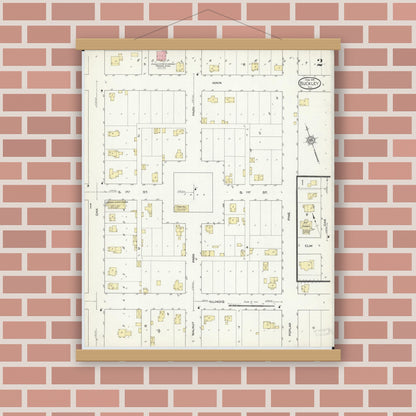Old map wall art mockup — magnetic wood frame on brick wall — Sanborn Fire Insurance Map from Buckley, Iroquois County, Illinois (1914), Sheet #0002