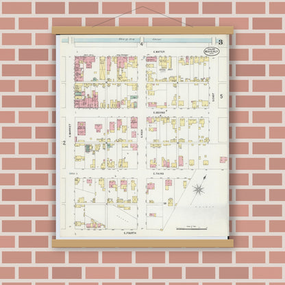Old map wall art mockup — magnetic wood frame on brick wall — Sanborn Fire Insurance Map from Waverly, Pike County, Ohio (1897), Sheet #0003