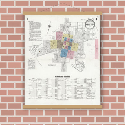 Old map wall art mockup — magnetic wood frame on brick wall — Sanborn Fire Insurance Map from Midland, Midland County, Texas (1929) - Complete Map Set