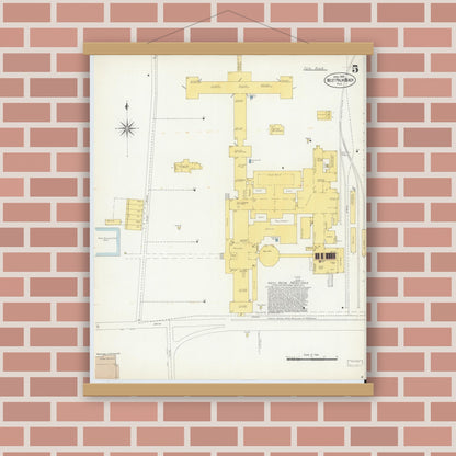 Old map wall art mockup — magnetic wood frame on brick wall — Sanborn Fire Insurance Map from West Palm Beach, Dade County, Florida (1903), Sheet #0005