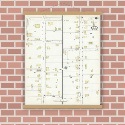 Old map wall art mockup — magnetic wood frame on brick wall — Sanborn Fire Insurance Map from Tidioute, Warren County, Pennsylvania (1912), Sheet #0006