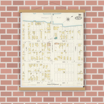 Old map wall art mockup — magnetic wood frame on brick wall — Sanborn Fire Insurance Map from Cheboygan, Cheboygan County, Michigan (1907), Sheet #0010