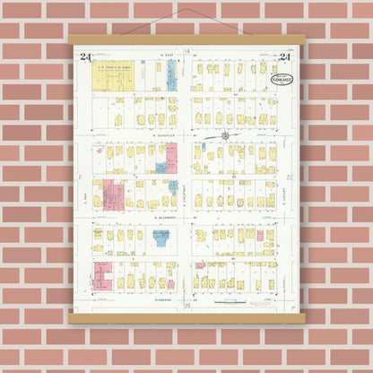 Old map wall art mockup — magnetic wood frame on brick wall — Sanborn Fire Insurance Map from Kankakee, Kankakee County, Illinois (1930), Sheet #0024