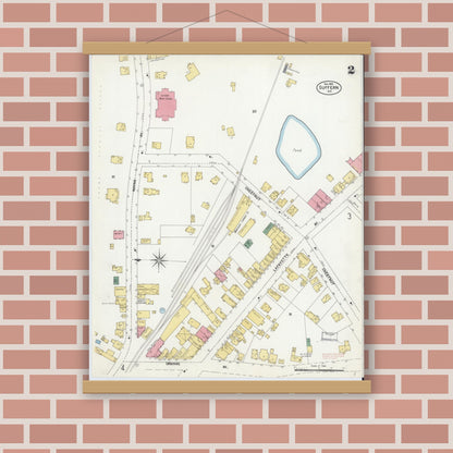 Old map wall art mockup — magnetic wood frame on brick wall — Sanborn Fire Insurance Map from Suffern, Rockland County, New York (1902), Sheet #0002