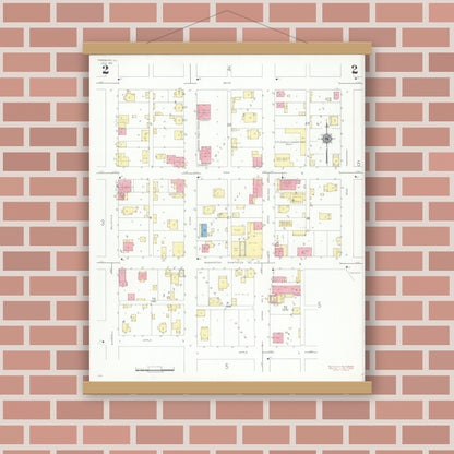 Old map wall art mockup — magnetic wood frame on brick wall — Sanborn Fire Insurance Map from Freeburg, Saint Clair County, Illinois (1941), Sheet #0002