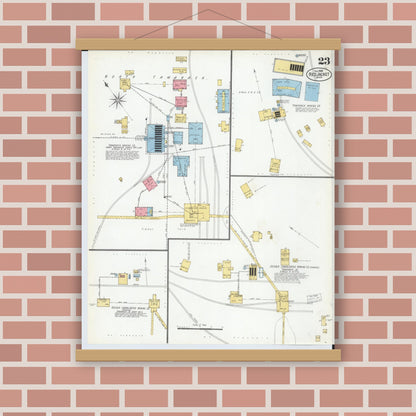 Old map wall art mockup — magnetic wood frame on brick wall — Sanborn Fire Insurance Map from Red Jacket, Houghton County, Michigan (1900), Sheet #0023