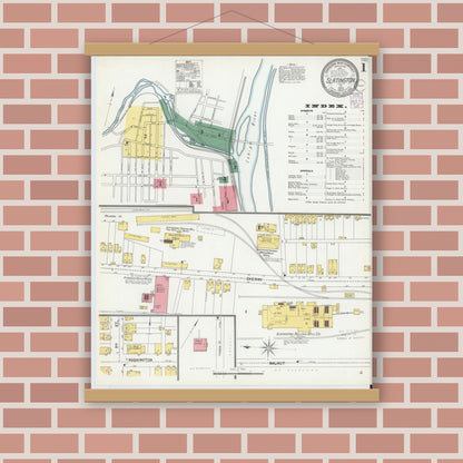 Old map wall art mockup — magnetic wood frame on brick wall — Sanborn Fire Insurance Map from Slatington, Lehigh County, Pennsylvania (1902) - Complete Map Set