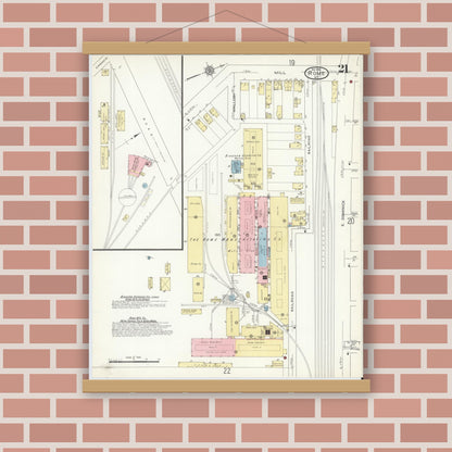 Old map wall art mockup — magnetic wood frame on brick wall — Sanborn Fire Insurance Map from Rome, Oneida County, New York (1914), Sheet #0021