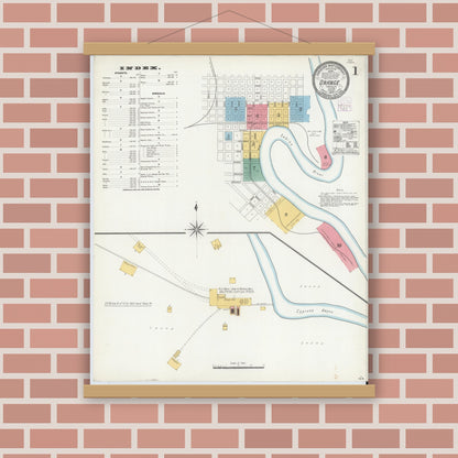 Old map wall art mockup — magnetic wood frame on brick wall — Sanborn Fire Insurance Map from Orange, Orange County, Texas (1904), Sheet #0001
