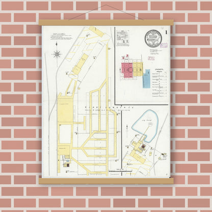 Old map wall art mockup — magnetic wood frame on brick wall — Sanborn Fire Insurance Map from Wolfe City, Hunt County, Texas (1909) - Complete Map Set