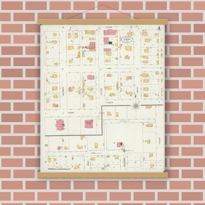 Old map wall art mockup — magnetic wood frame on brick wall — Sanborn Fire Insurance Map from Eureka, Woodford County, Illinois (1906), Sheet #0004
