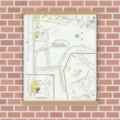Old map wall art mockup — magnetic wood frame on brick wall — Sanborn Fire Insurance Map from Alpena, Alpena County, Michigan (1901), Sheet #0005