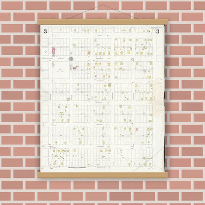 Old map wall art mockup — magnetic wood frame on brick wall — Sanborn Fire Insurance Map from Newcastle, Young County, Texas (1933), Sheet #0003