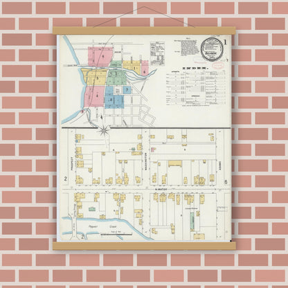 Old map wall art mockup — magnetic wood frame on brick wall — Sanborn Fire Insurance Map from Belvidere, Warren County, New Jersey (1897) - Complete Map Set