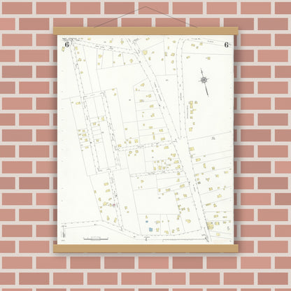 Old map wall art mockup — magnetic wood frame on brick wall — Sanborn Fire Insurance Map from Easthampton, Suffolk County, New York (1936), Sheet #0006