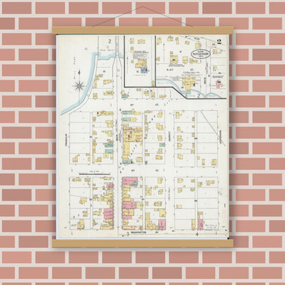 Old map wall art mockup — magnetic wood frame on brick wall — Sanborn Fire Insurance Map from Hutchinson, Mcleod County, Minnesota (1899), Sheet #0002