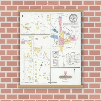 Old map wall art mockup — magnetic wood frame on brick wall — Sanborn Fire Insurance Map from Saint Clairsville, Belmont County, Ohio (1929) - Complete Map Set