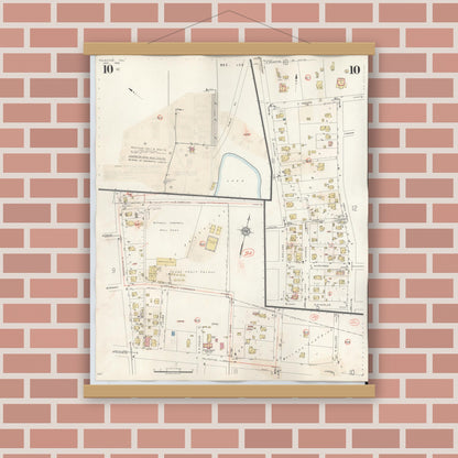 Old map wall art mockup — magnetic wood frame on brick wall — Sanborn Fire Insurance Map from Palestine, Anderson County, Texas (1949), Sheet #0010