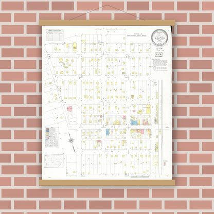 Old map wall art mockup — magnetic wood frame on brick wall — Sanborn Fire Insurance Map from Ashton, Osceola County, Iowa (1935), Sheet #0001
