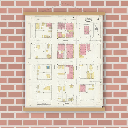 Old map wall art mockup — magnetic wood frame on brick wall — Sanborn Fire Insurance Map from Madison, Madison County, Florida (1917), Sheet #0003